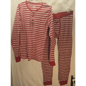 Hanes Pajamas Womens Size Large Striped Red Gray Long Sleeve